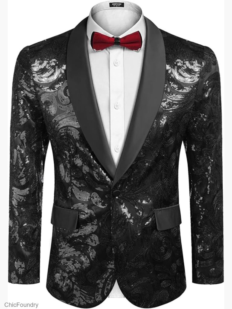 Men's Sequin Blazer Sparkly Glitter Jacket Floral Suit Jacket Party Prom Tuxedo